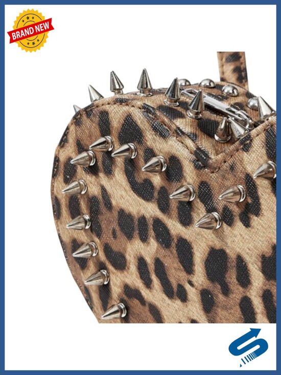 Heart Shaped Leopard Print Backpack with Spikes Punk Rock Mini Bag Adjustable
